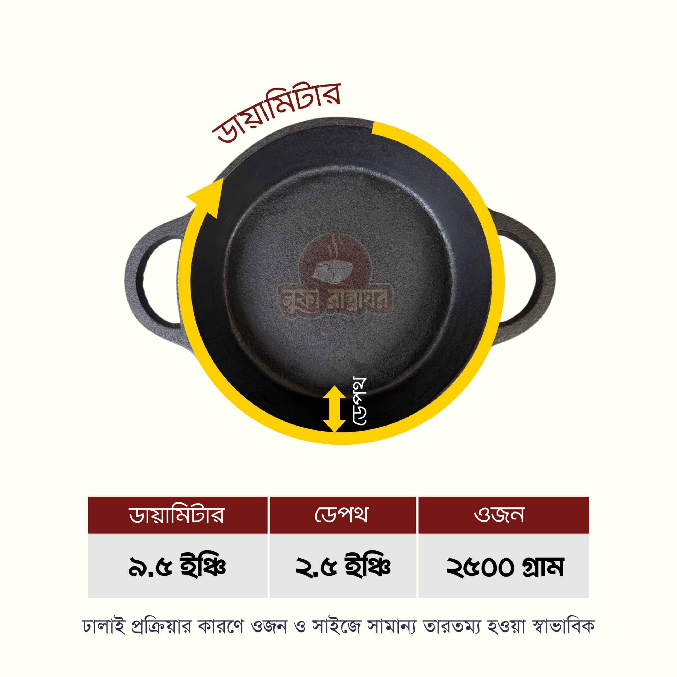 কাস্ট আয়রন ডিপ ফ্রাইং প্যান ৯.৫ ইঞ্চি (প্রি সিজন্ড) - Image 3
