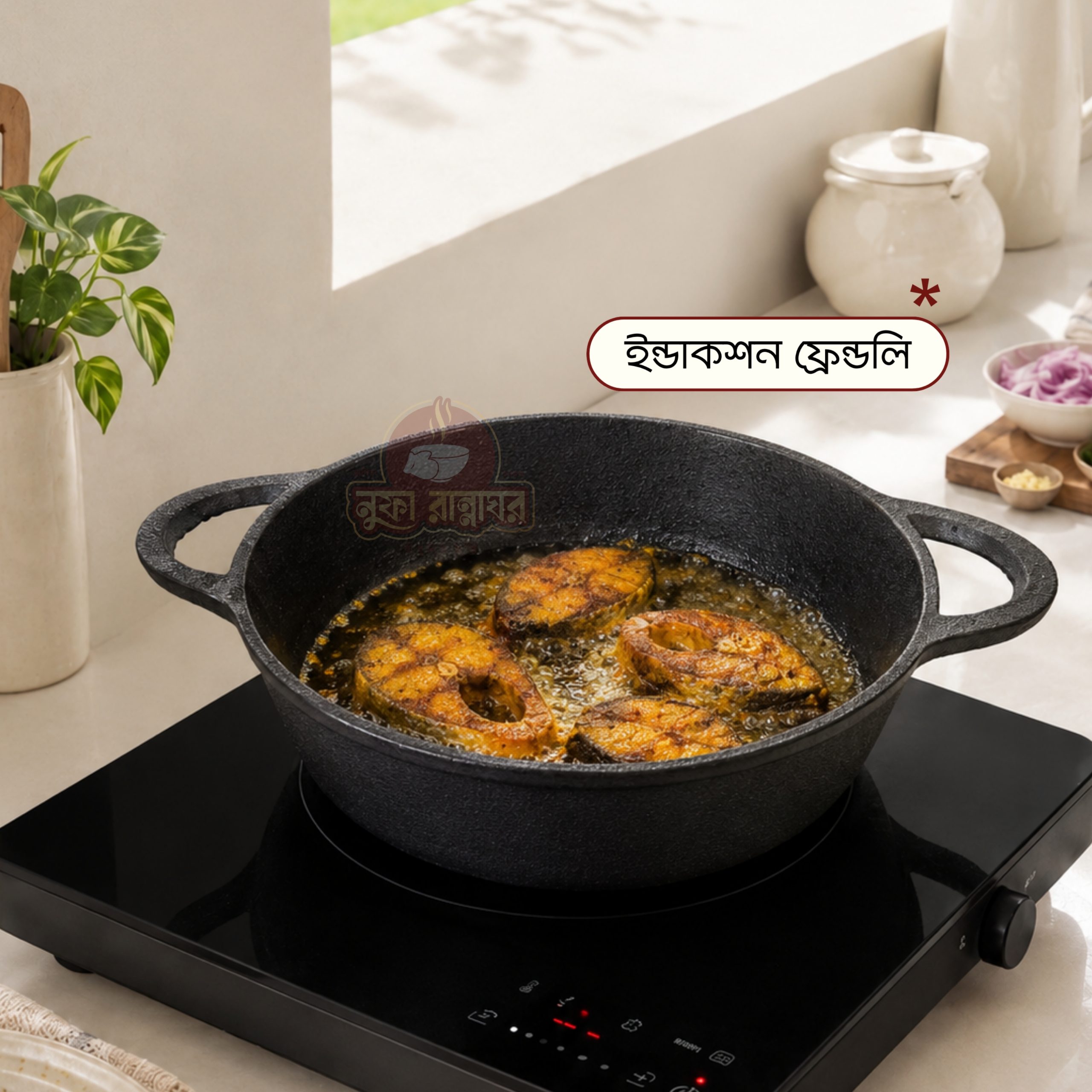 কাস্ট আয়রন ডিপ ফ্রাইং প্যান ৯.৫ ইঞ্চি (প্রি সিজন্ড) - Image 4
